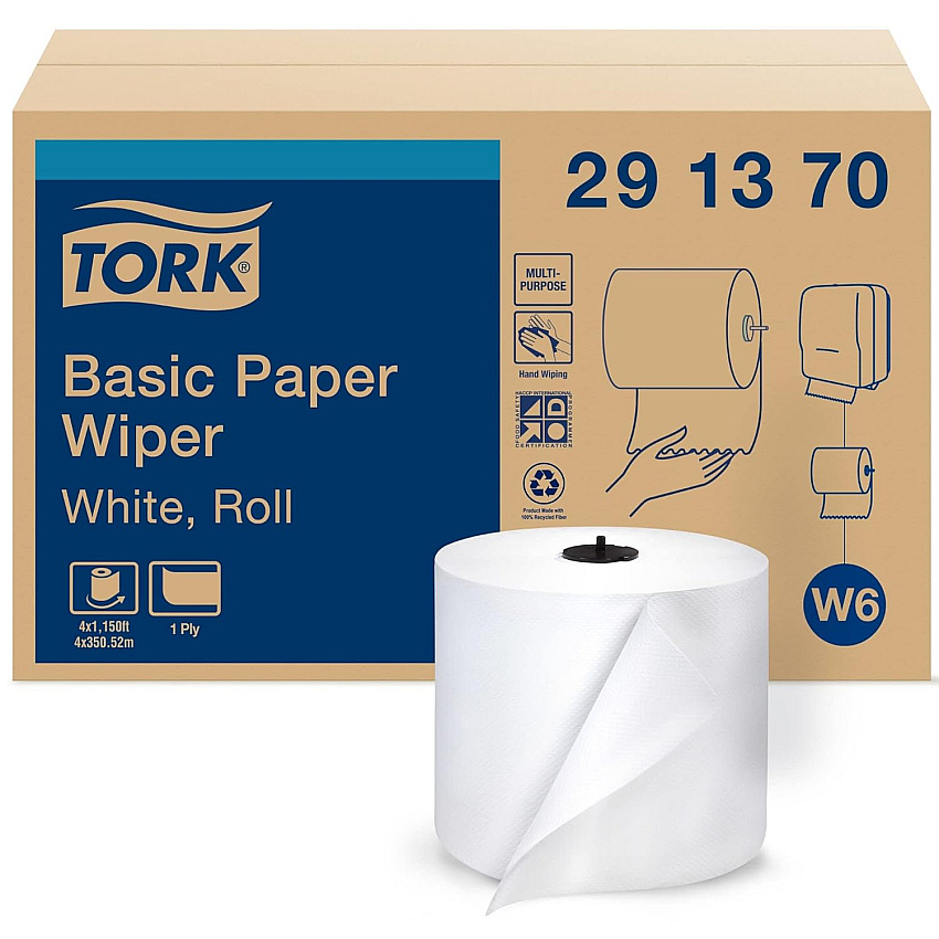 Tork&reg; Basic Hardwound Roll Paper Towels, White, 1,150-ft., 4 Rolls (291370)