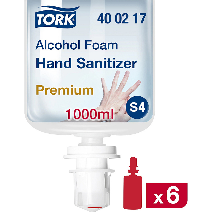 Tork Premium Alcohol Foam Hand Sanitizer, 1 L Bottle, Unscented, 6/Carton (400217)