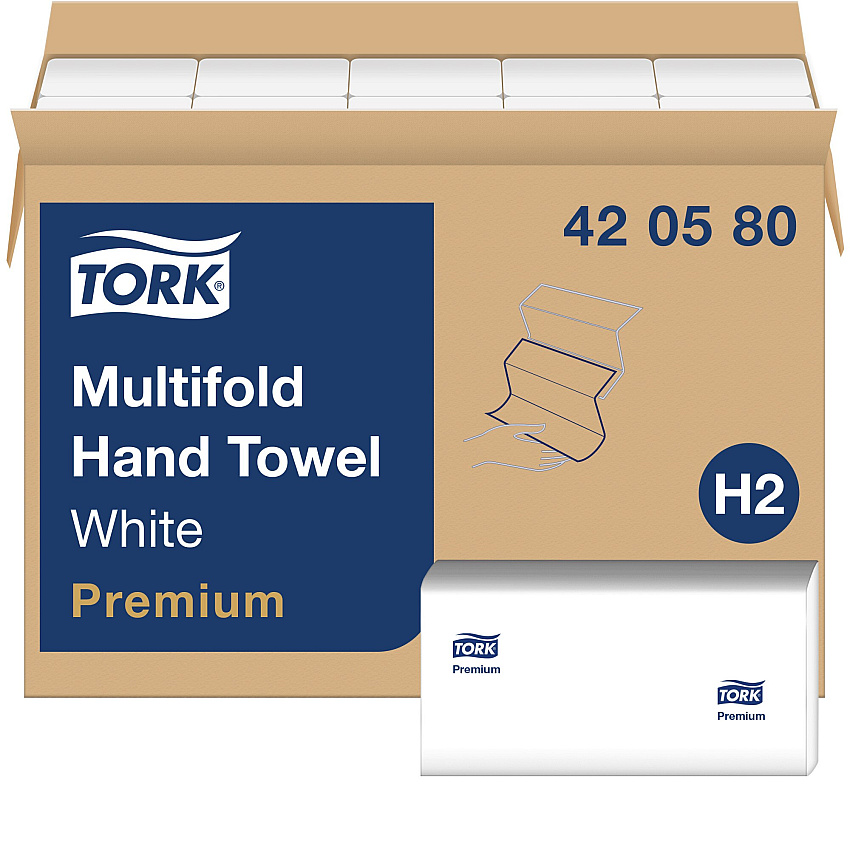 Tork&reg; Premium Multifold Paper Towels, 1-Ply, White, 3000 Towels (420580)