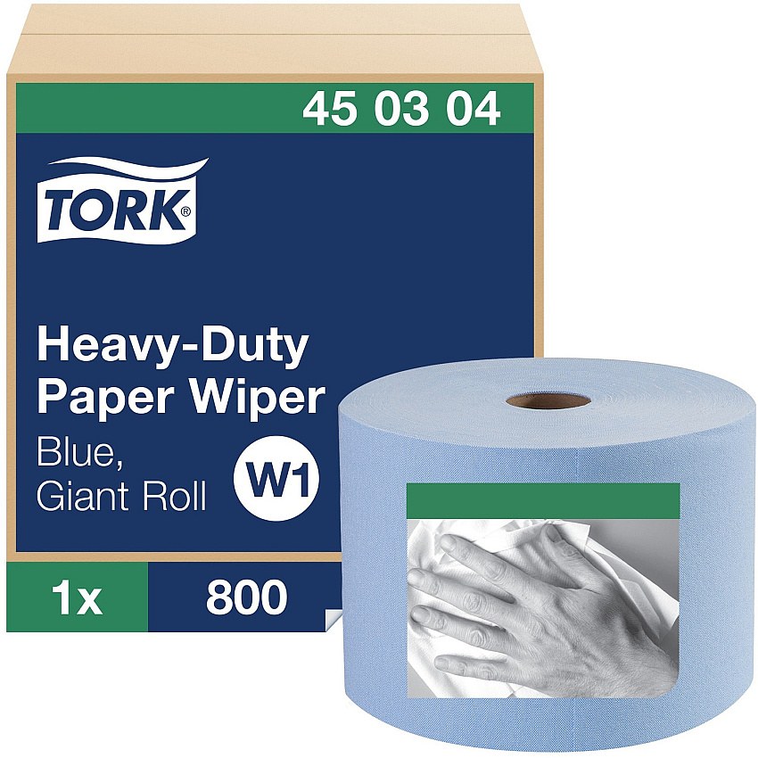 Tork&reg; Heavy-Duty Paper Wiper, Blue, 800-ft., 1 Roll (450304)