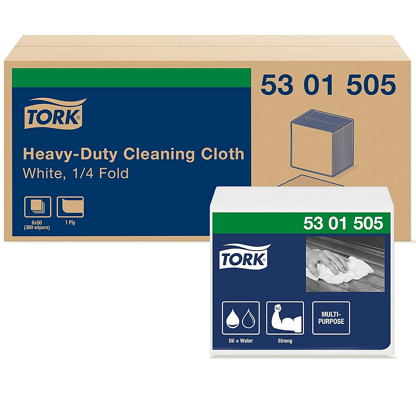 Tork&reg; Heavy-Duty Cleaning Cloth, 1-Ply, White, 50 Cloths, 6 Packs (5301505)
