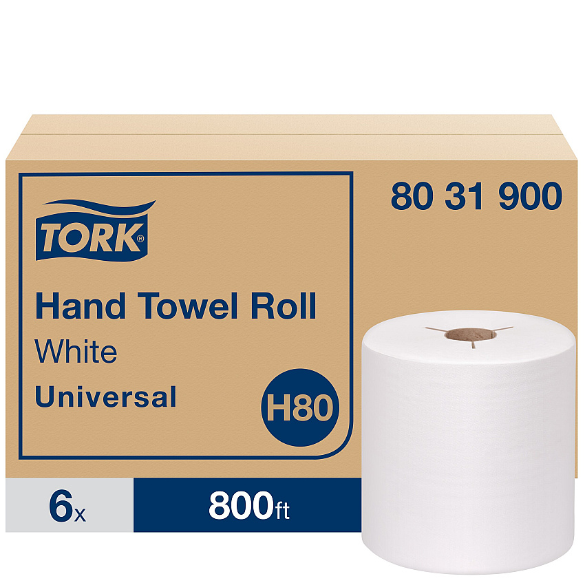 Tork&reg; Hardwound Roll Paper Towels, 1-Ply, White, 800-ft., 6 Rolls (8031900)
