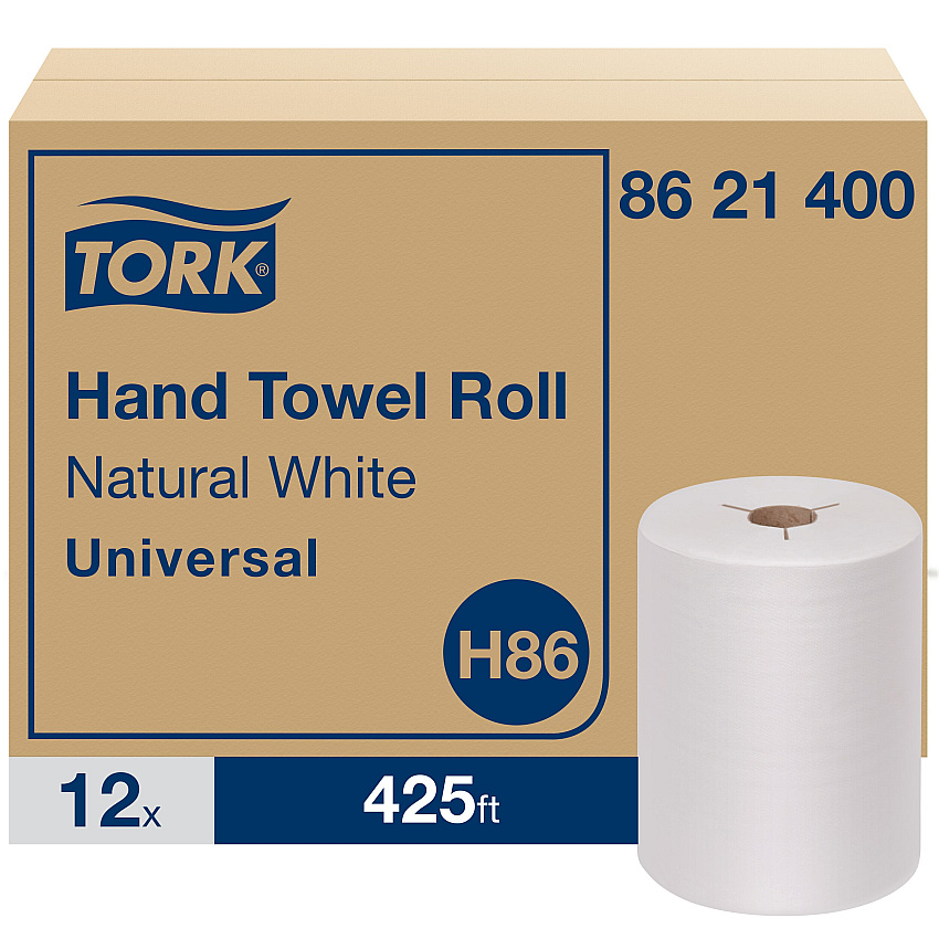 Tork&reg; Hardwound Roll Paper Towels, 1-Ply, White, 425-ft., 12 Rolls (8621400)