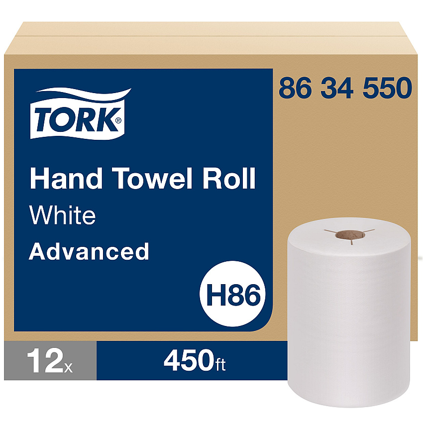 Tork&reg; Hardwound Roll Paper Towels, 1-Ply, White, 450-ft., 12 Rolls (8634550)