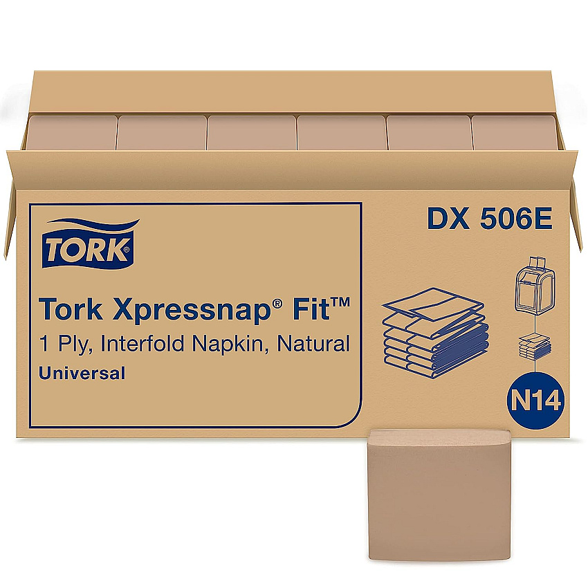 Tork&reg; Xpressnap Fit Interfold Napkins, Brown, 240 Napkin Pack, 36 Packs (DX506E)