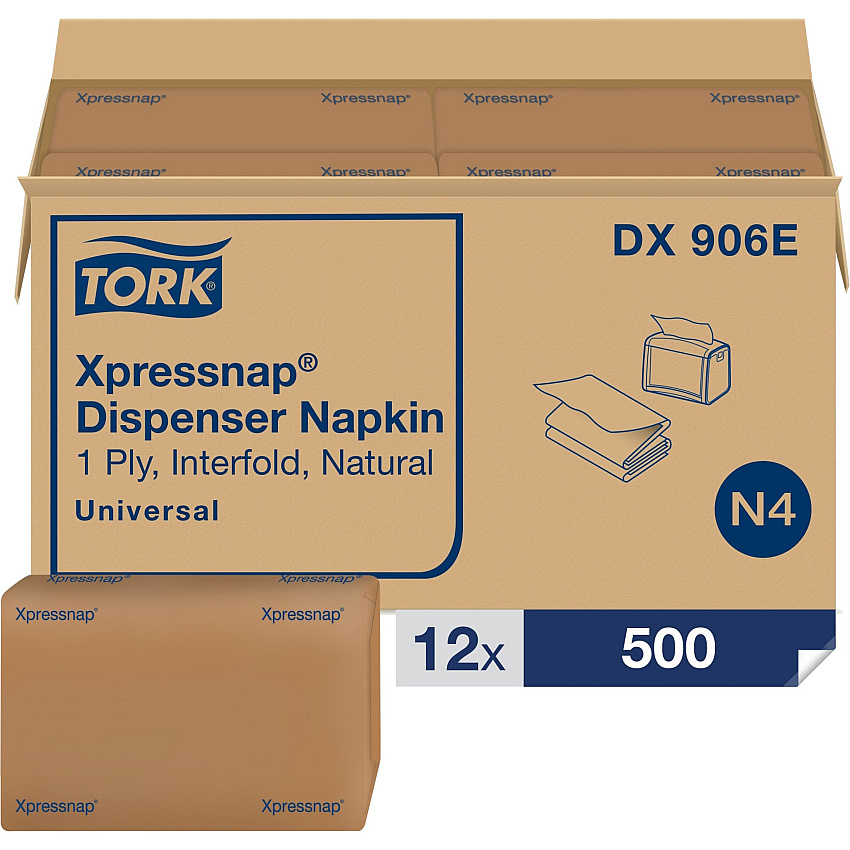 Tork&reg; Xpressnap Interfold Napkins, 1-Ply, Brown, 500 Napkin Pack, 12 Packs (DX906E)