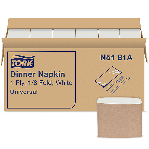 Tork&reg; Universal Dinner Napkins, White, 250 Napkin Pack, 12 Packs (N5181A)