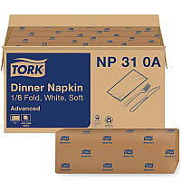 Tork Advanced Dinner Napkins, 2 Ply, 15" x 16.25", 1/8 Fold, White, 375/Packs, 8 Packs/Carton (NP310A)