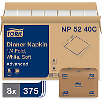 Tork&reg; Advanced Dinner Napkins, 2-Ply, White, 375 Napkin Pack, 8 Packs (NP5240C)