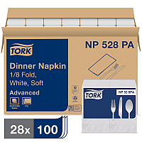 Tork&reg; Advanced Dinner Napkins, 2-Ply, White, 100 Napkin Pack, 28 Packs (NP528PA)