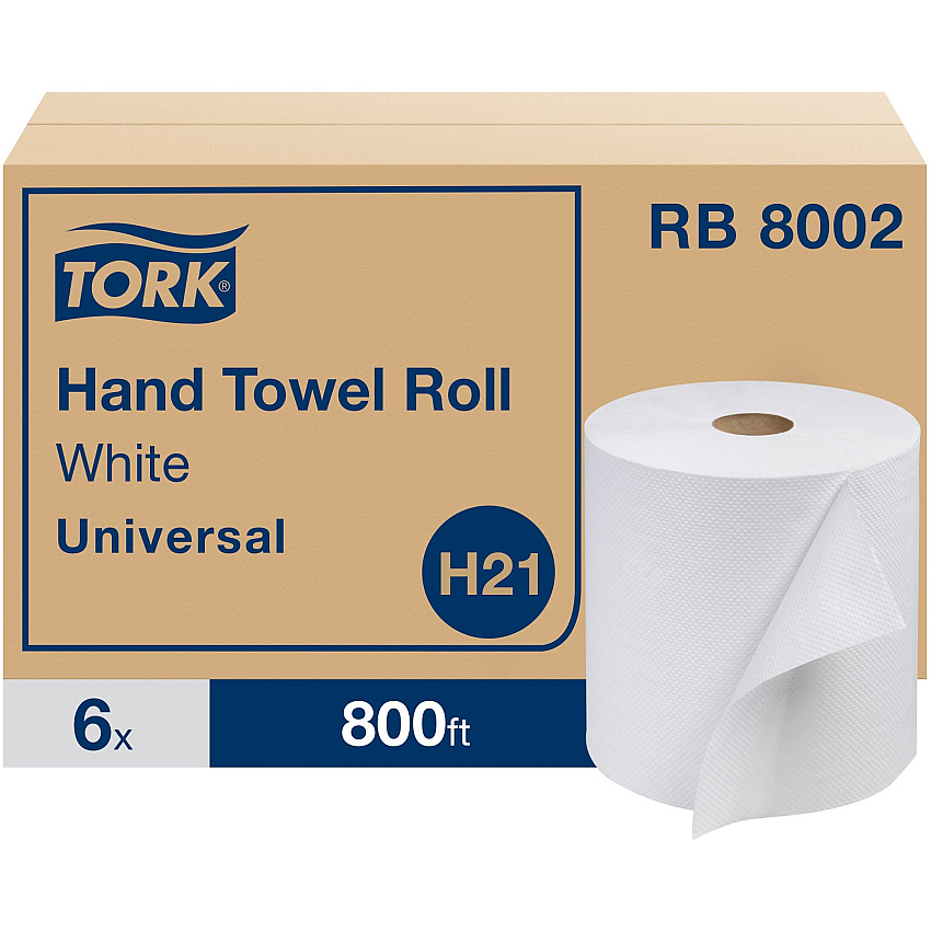 Tork&reg; Universal Hardwound Paper Towels, White, 800-ft., 6 Rolls (RB8002)