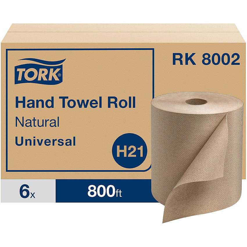 Tork&reg; Universal Hardwound Roll Paper Towels, Brown, 800-ft., 6 Rolls (RK8002)