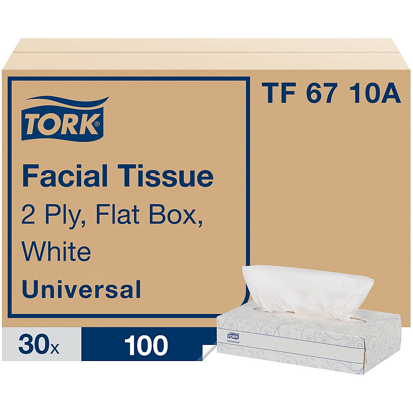 Tork&reg; Universal Facial Tissue, 2-Ply, 100 Tissue Box, 30 Boxes (TF6710A)