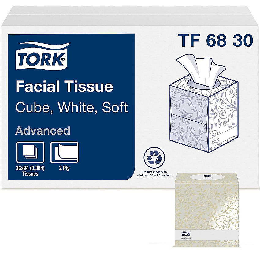 Tork&reg; Advanced Facial Tissue, 2-Ply, 94 Tissue Box, 36 Boxes (TF6830)