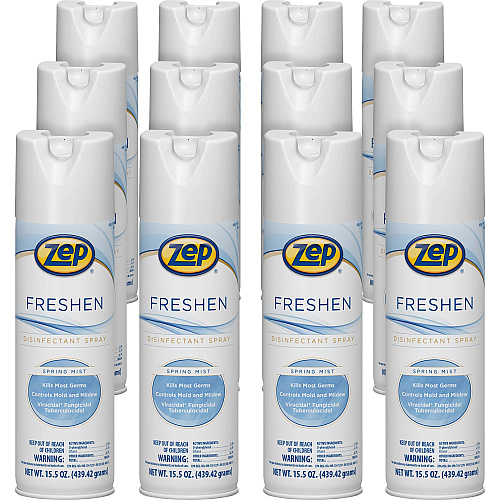 Zep Freshen Disinfectant Spray 15.5 fl oz (0.5 quart) - Spring Mist Scent - 12 / Carton - Non-porous, Virucidal, Tuberculocide, Fungicide - Clear (1050017)