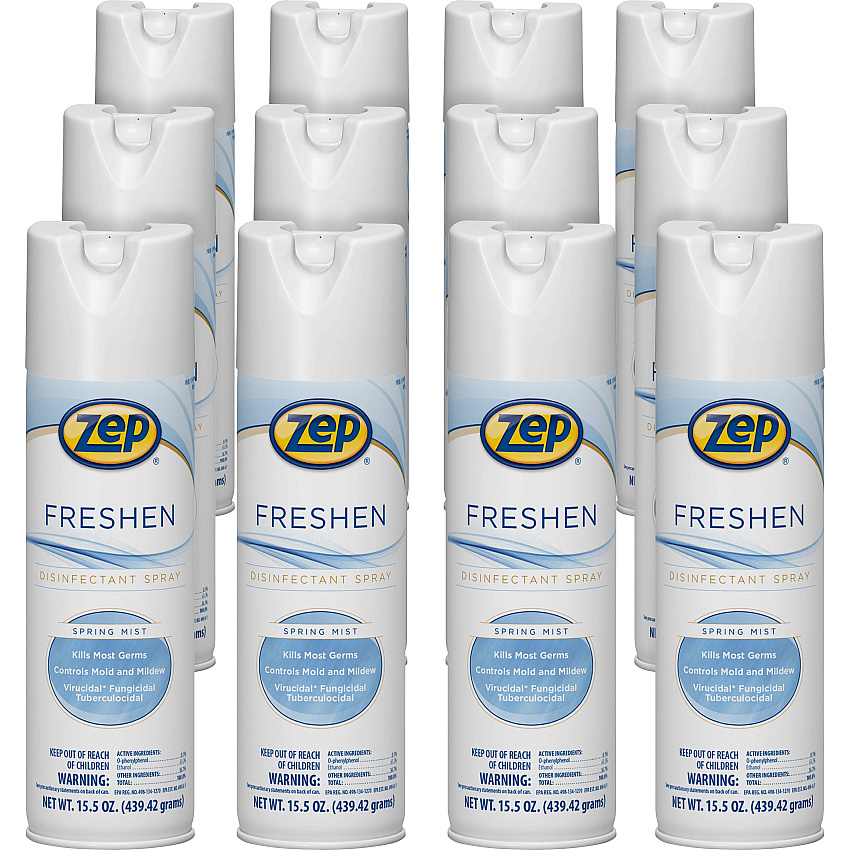 Zep Freshen Disinfectant Spray 15.5 fl oz (0.5 quart) - Spring Mist Scent - 12 / Carton - Non-porous, Virucidal, Tuberculocide, Fungicide - Clear (1050017)
