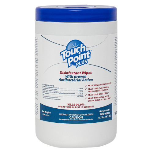 Touch Point Plus Disinfectant Wipes, 6.7”x7”, 200 Wipes/canister - Case Of 6 (WD200)