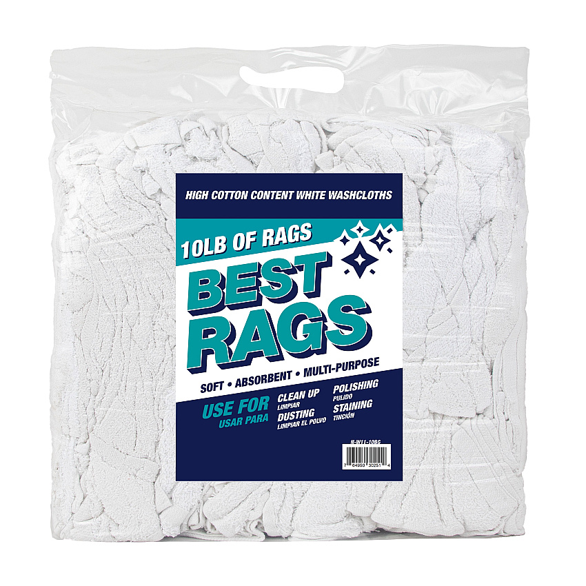 W11 Washcloth Size Terry Wipers White - 10lb Bag (N-W11-10BG-CS)
