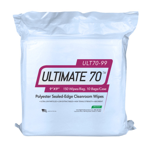Ultimate 70 Polyester Knit Cleanroom Wipes, Sealed-edges, Heavy Weight (140 Gsm) - 9x9, Bag Of 150 (ULT70-99)