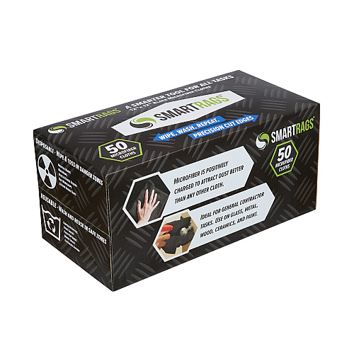 Smart Rags Microfiber Cloths 12x12 Black, Pack Of 50 (M950BLK-INNERBX)