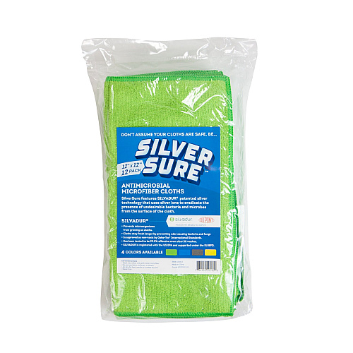 Silversure Anti-microbial Cleaning Cloth 12x12 Green, Pack Of 12 (PNP-M915SLV-LG)