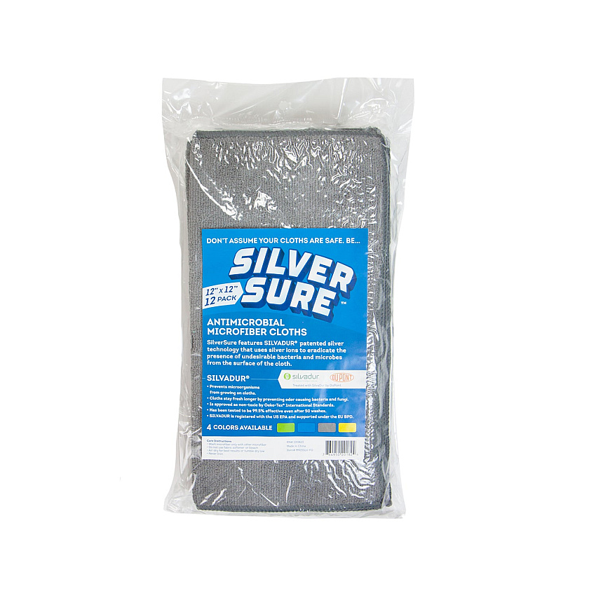 Silversure Anti-microbial Cleaning Cloth 12x12 Gray, Case Of 240 (M915SLV-FG)