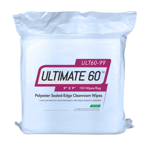 Ultimate 60 Polyester Knit Cleanroom Wipes, Sealed-edges, Standard Weight (115 Gsm) - 9x9, Bag Of 150 (ULT60-99)