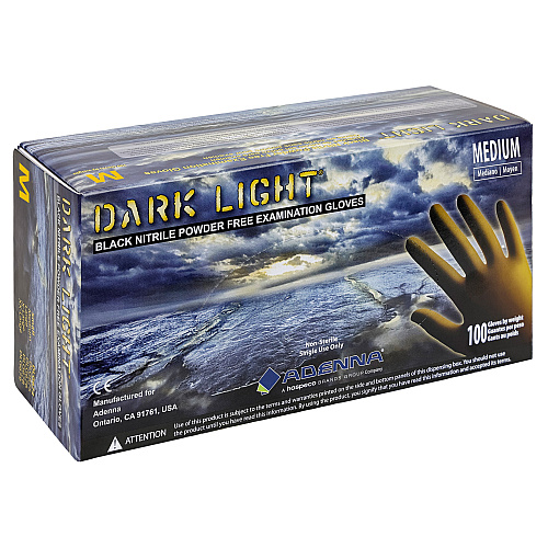 Dark Light Nitrile Powder Free 9 Mil Exam Gloves Black Med, Case Of 1000 (DLG675)