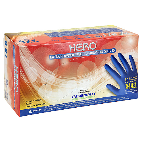 Hero Latex Pwdfree 14 Mil Extended Cuff Exam Gloves Blue 2xl, Case Of 500 (HER009)