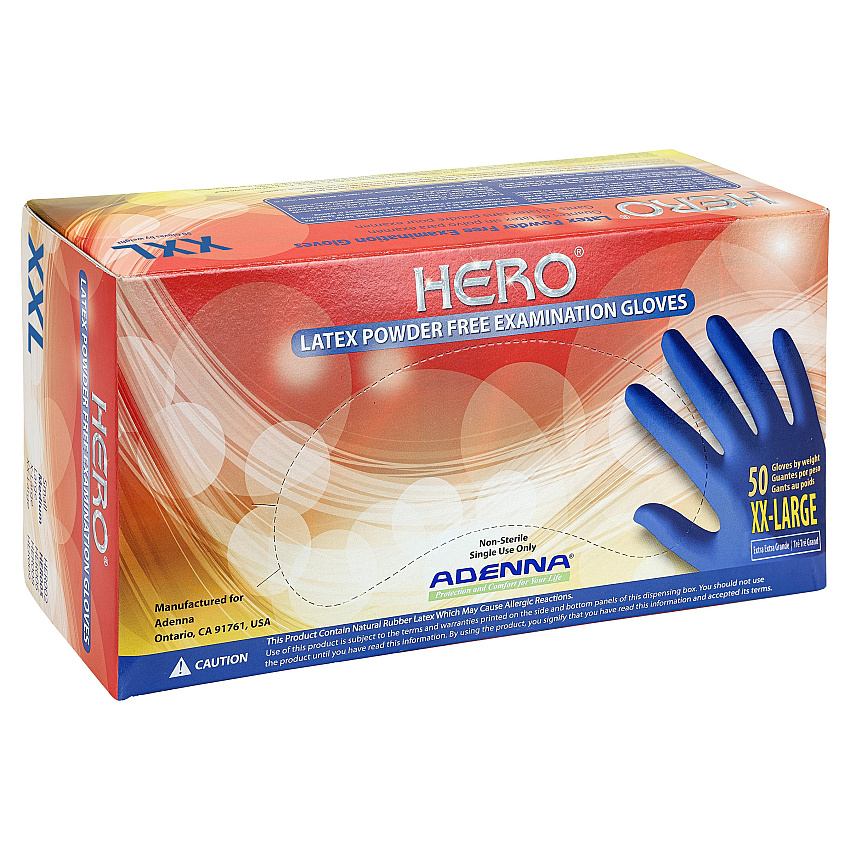 Hero Latex Pwdfree 14 Mil Extended Cuff Exam Gloves Blue 2xl, Case Of 500 (HER009)