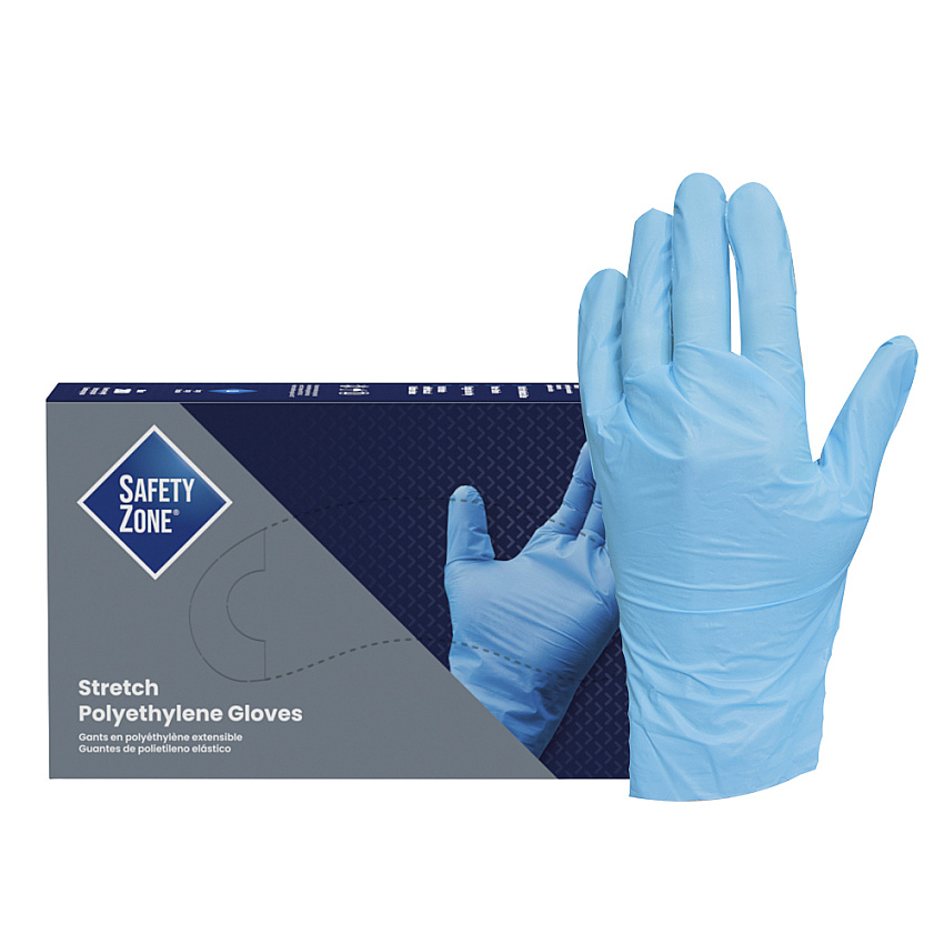 Safety Zone Polyethylene Stretch Gloves - Blue, Med - Case Of 2000 (GL-SP200BM)