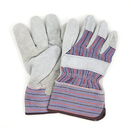 Proworks Standard Leather Palm Gloves, Gray Stripe, Rubberized Safety Cuff, Reinforced Palm, Fingers, & Knuckles, Large, Bag 12 Pairs (GWLPEG1)
