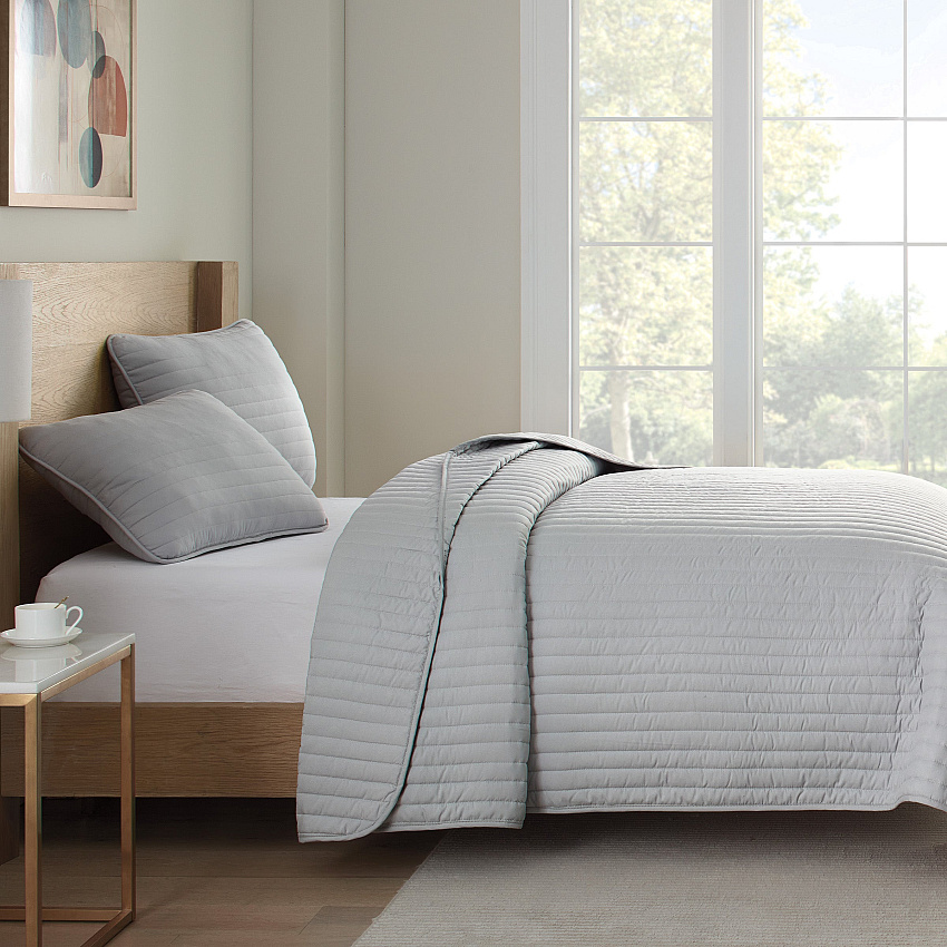 Host & Home Brushed Microfiber Quilt Set - Twin, Light Gray - Case Of 4 (MFQT-TWSET-LG)