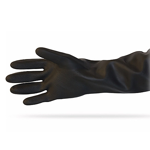 Proworks Heavy-duty Flock Lined 40 Mil Rubber Gloves, 16-inch Length, Raised Diamond Grip, Rolled Cuff, Heat-resistant, Black, Large, 12 Pairs Per Bag, 10 Bags Per Case, Pack Of 12 (GRBU-LG-6T)