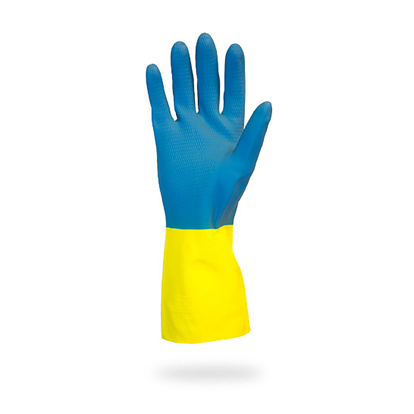 Hospeco Flock Lined Neoprene 22 Mil Gloves Blue/yellow Med, 12 Pairs (GRLY-MD-1SF)