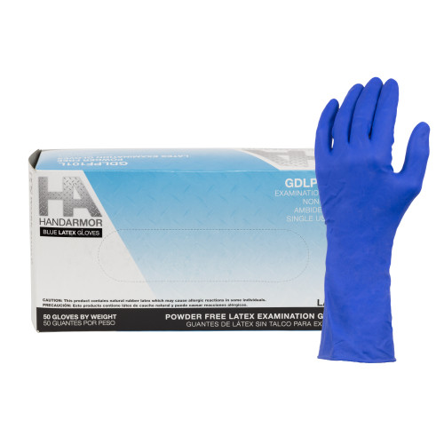 Hand Armor High Risk Latex Gloves, Powder Free, Dark Blue, 13 Mil, Medium - Box Of 50 (GDLPF101M)