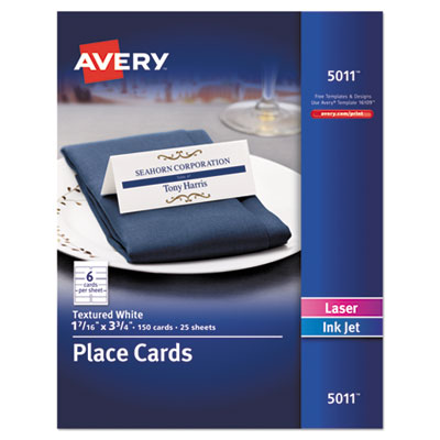 Avery Small Textured Tent Cards, White, 1 7/16 x 3 3/4, 6 Cards/Sheet,  150/Box (5011) | OfficeCrave.com