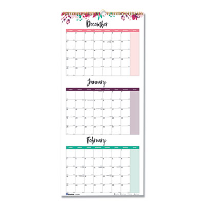 Blueline 3-Month Wall Calendar, 12.25 X 27, Floral, 2022 (C171129) | Officecrave.com