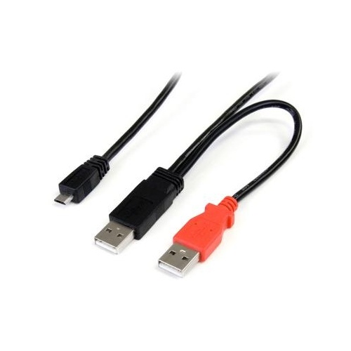 StarTech 3 ft USB Y Cable for External Hard Drive Dual USB A to Micro B (USB2HAUBY3