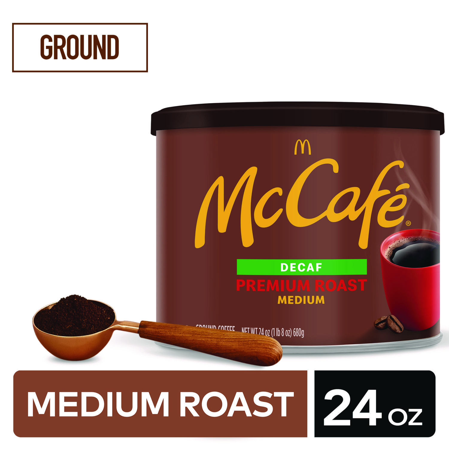 McCafe Ground Coffee, Premium Roast Decaf, 24 oz Can (079737