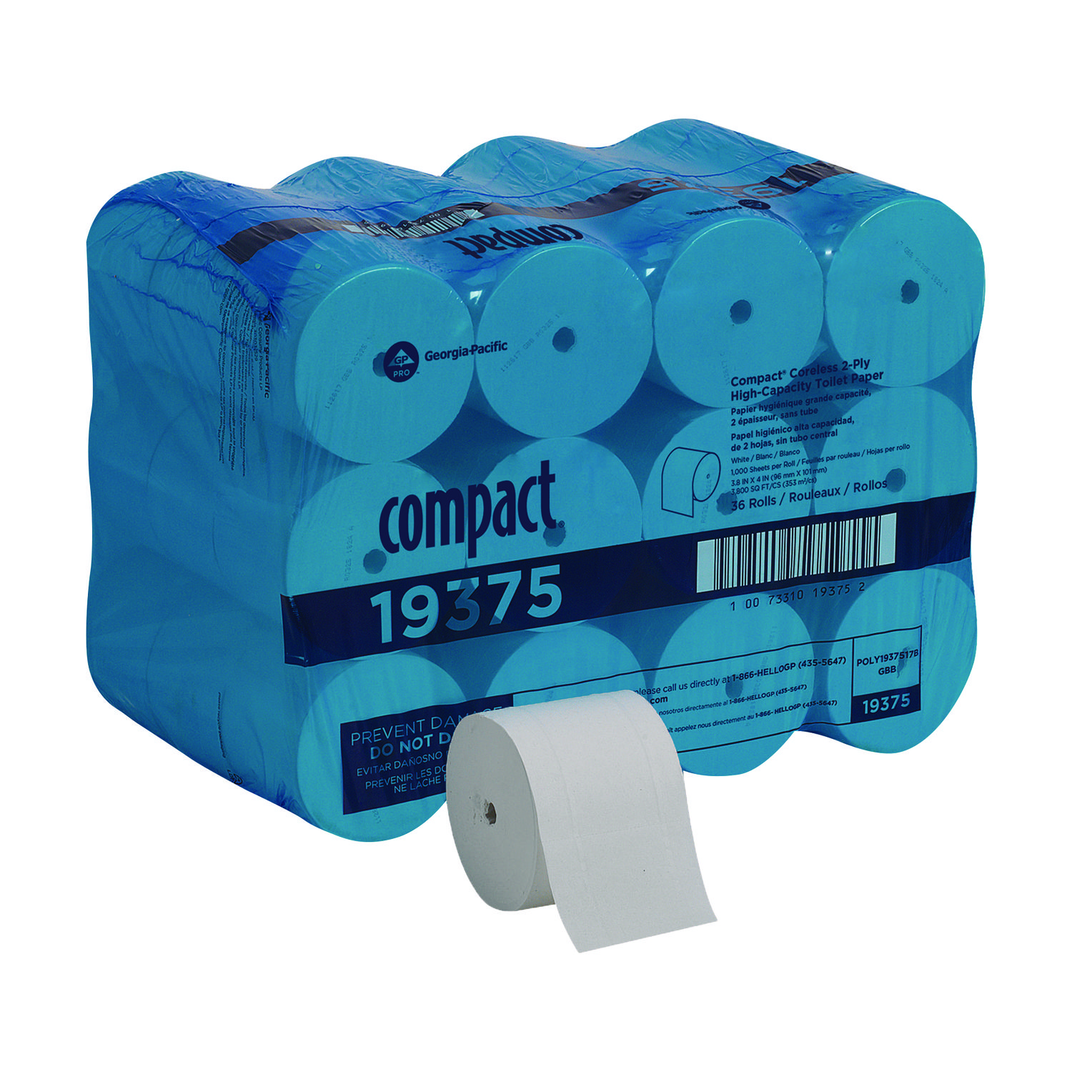 Compact 19375 Coreless Toilet Paper, 2-Ply, 1000 Sheets, 36 Rolls