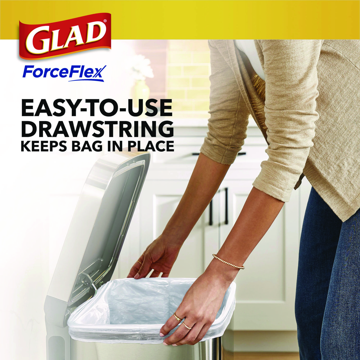 Glad Drawstring Trash Bags, Lemon Fresh Bleach Scent, 4 Gallon - 34 Ct