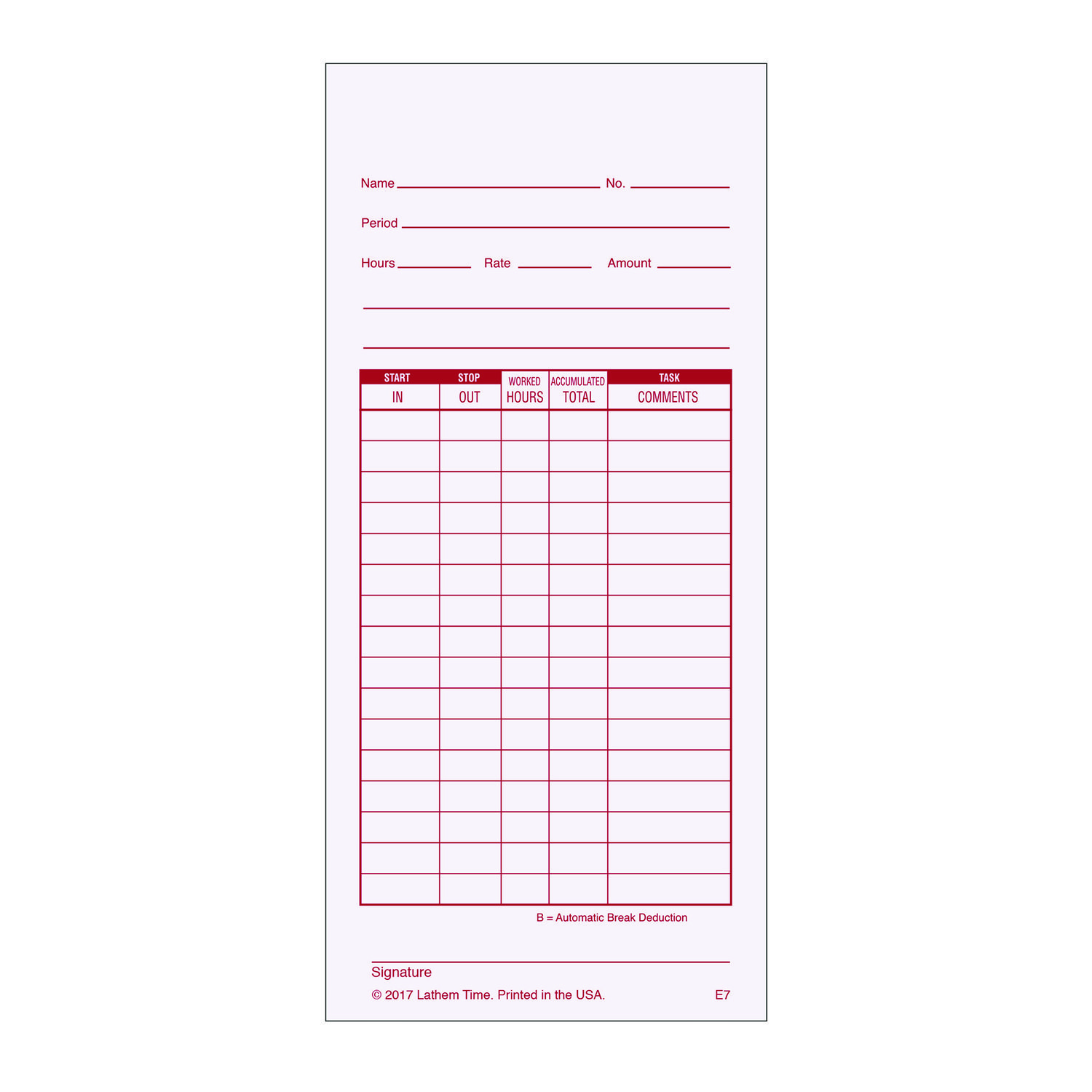 Time Clock Cards For Lathem Time 7000e, Two Sides, 3.5 X 7.25, 100/pack