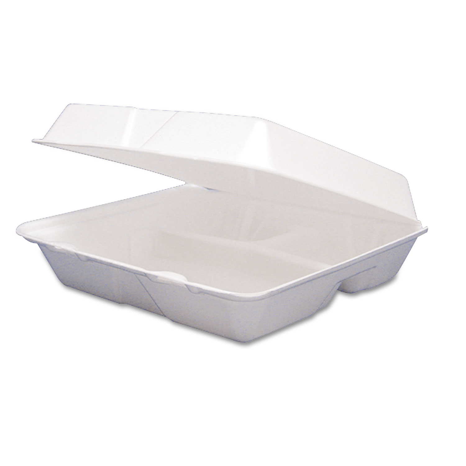 Dart Foam Hinged Lid Containers, 3-Compartment, 9.25 x 9.5 x 3