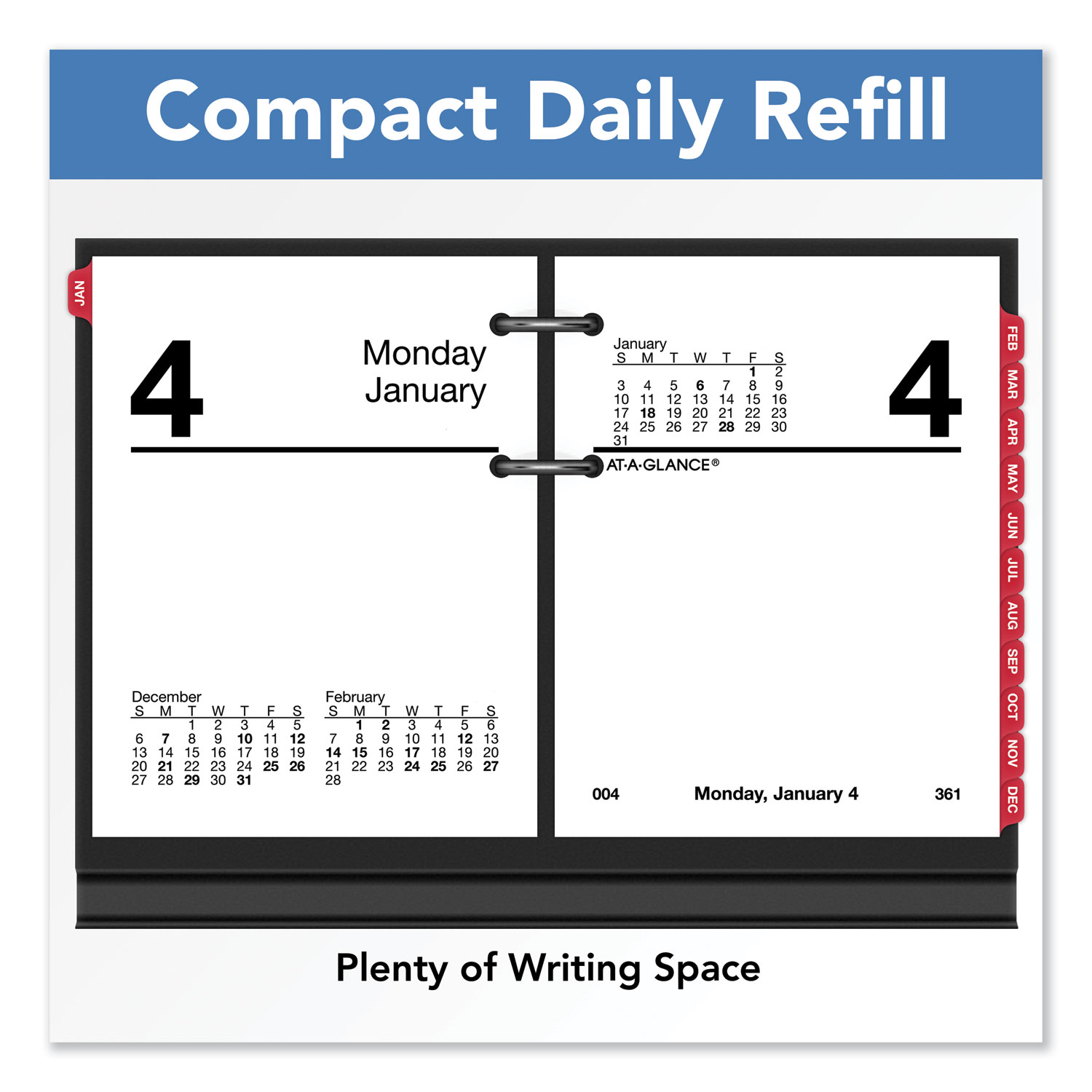 2022 Daily Desk Calendar Refill By AT-A-GLANCE, 3" X 3-3/4", Loose-Leaf, Compact (E91950), Black, 2022 New Edition