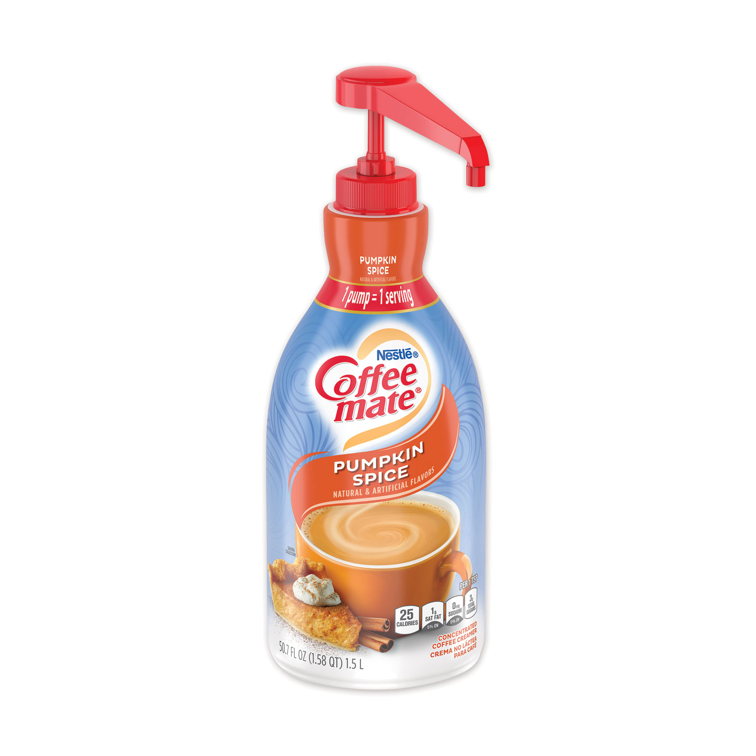 Liquid Coffee Creamer, Hazelnut, 1.5 L Pump Bottle, 2/Carton