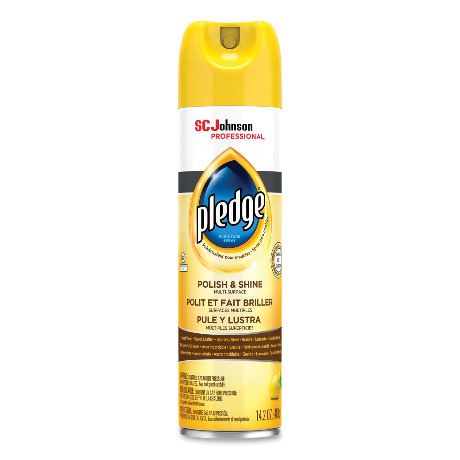 Pledge Furniture Polish, Lemon, 14.2 oz Aerosol Spray, 6/Carton