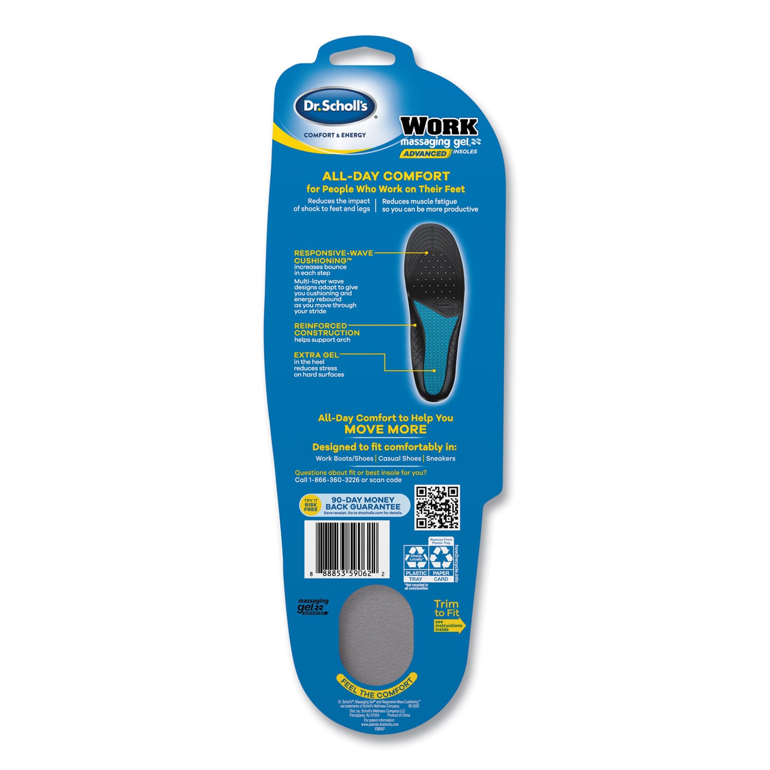 Scholl's Comfort and Energy Work Massaging Gel Insoles, Men