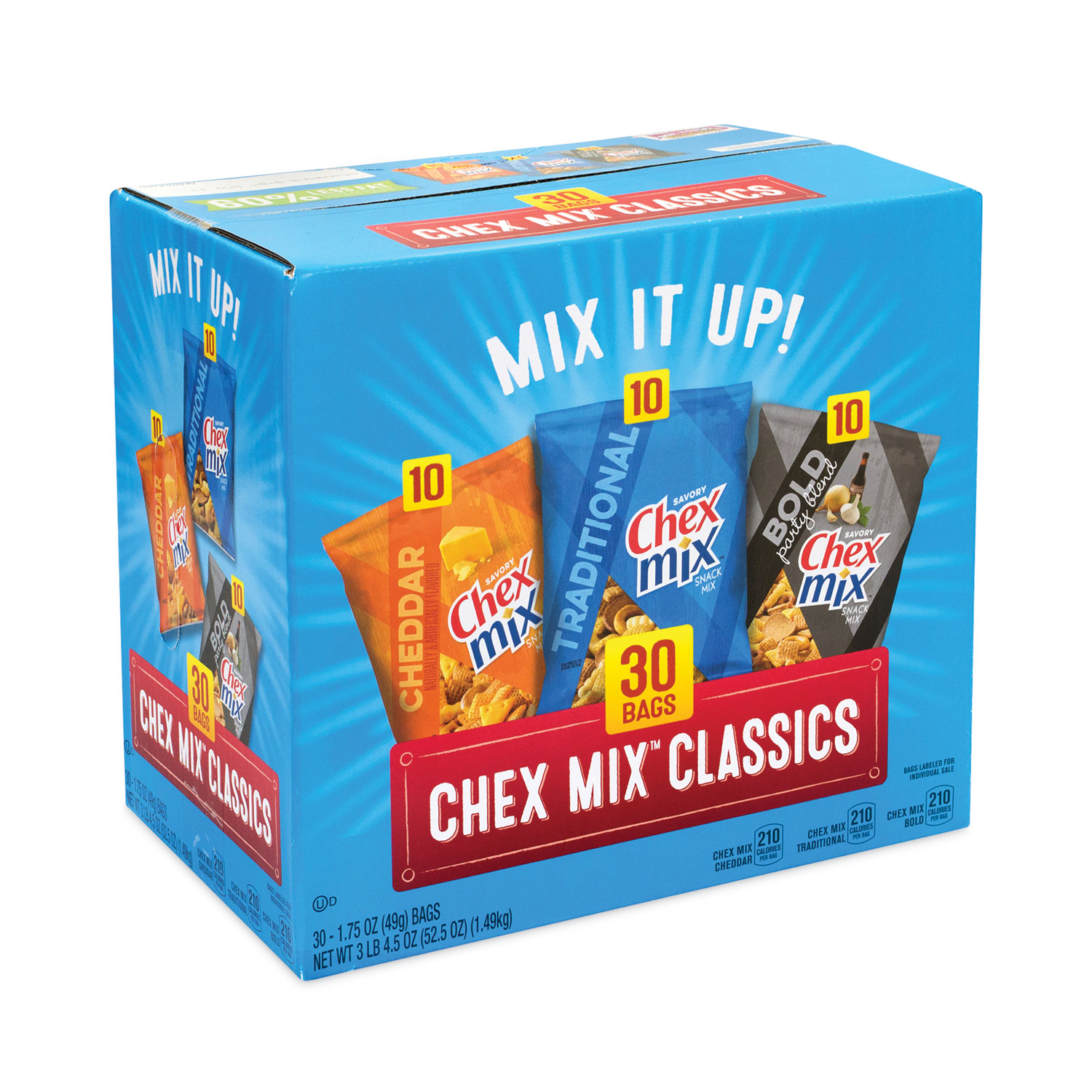 Chex Mix Varieties, Assorted Flavors, 1.75 oz Pack, 30 Packs/Box
