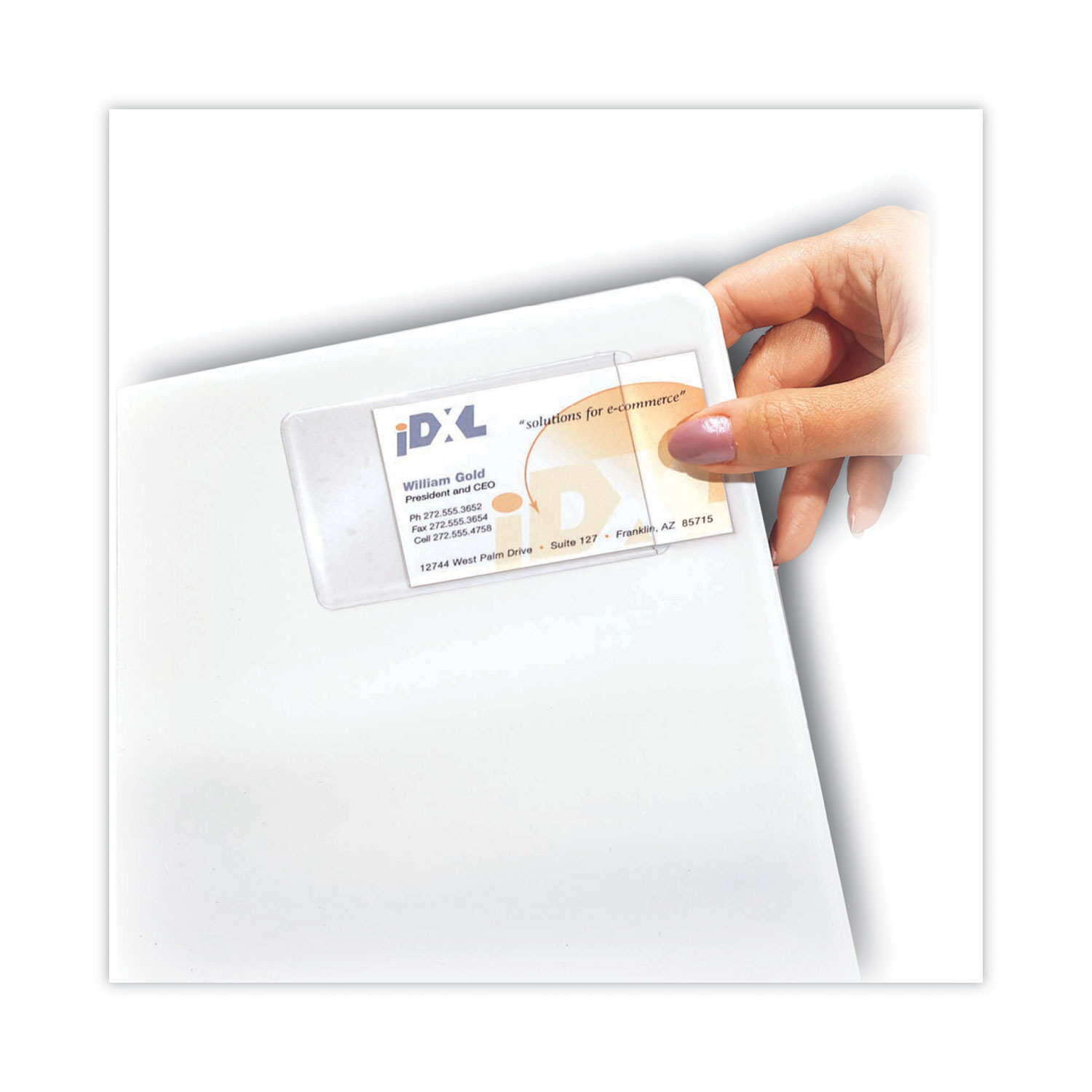 C-Line Self-Adhesive Business Card Holders  Side Loading, Clear, 2x3.5  Inch, 50 Pack For Proposals & Presentations Side Loading Card Pockets Clear